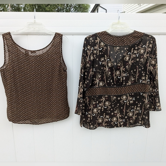 Emma James Blouse & Tank Set Brown Floral Size 16 Business or Dress 2 Pieces EUC - Picture 6 of 12